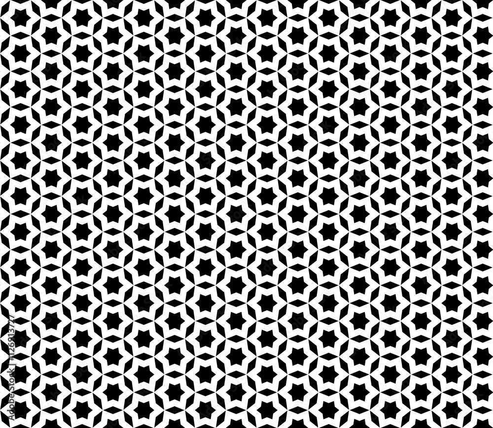 Vector monochrome seamless pattern. Black & white mosaic ornamental texture, repeat abstract background. Design element for printing, stamping, decoration, wallpaper, package, textile, digital, web
