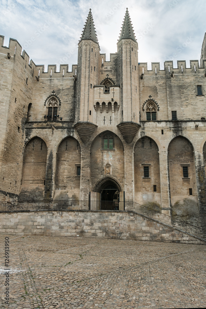View of Papal palace (Palais des Papes, 1364). Avignon, France.
