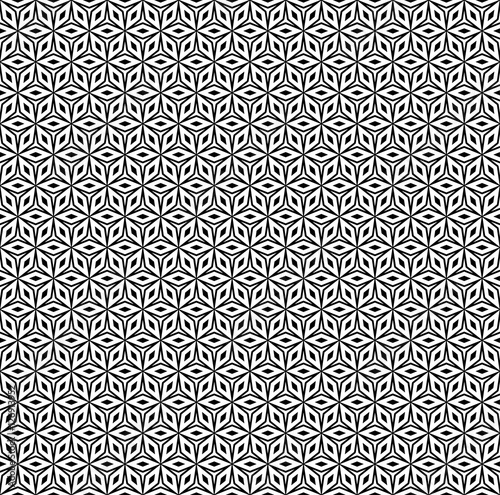 Vector seamless pattern, repeat monochrome geometric ornamental texture, black & white figures. Abstract mosaic background. Oriental arabic or indian style. Design element for prints, decoration, web