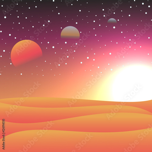 Vector illustration of cosmic spaces. View from the planet on the stars