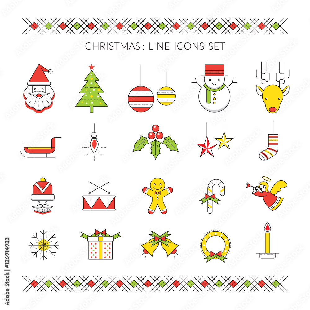 Christmas Line Icons Set, Holiday Event. Happy New Year Christmas Line Icons Set, Holiday Event. Happy New Year