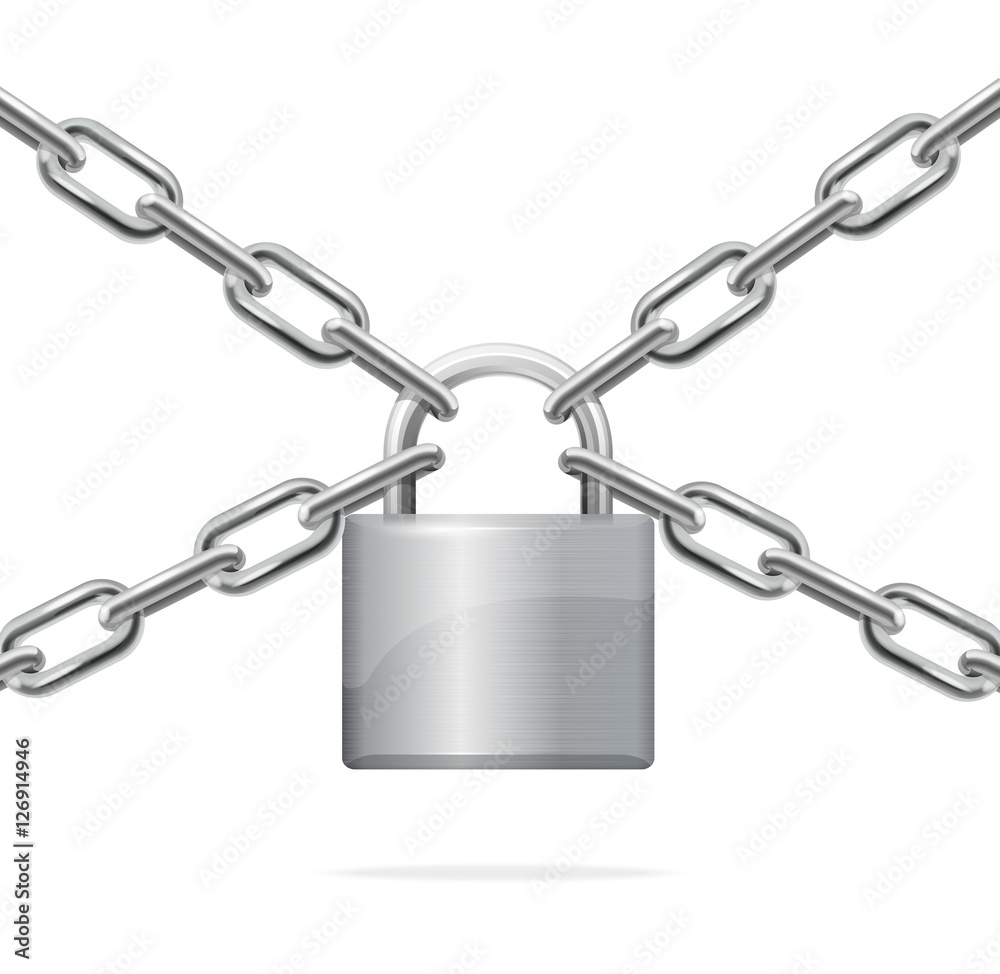 Gray Padlock and Metal Chain. Vector Gray Padlock and Metal Chain. Vector