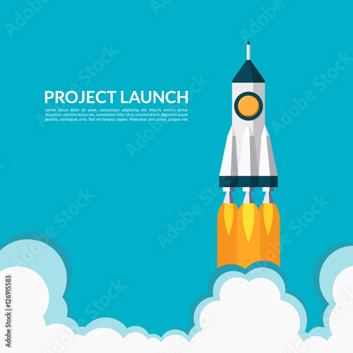 Project launch. Starting space rocket. Business start up concept. Vector illustration in flat style © vectorcreator