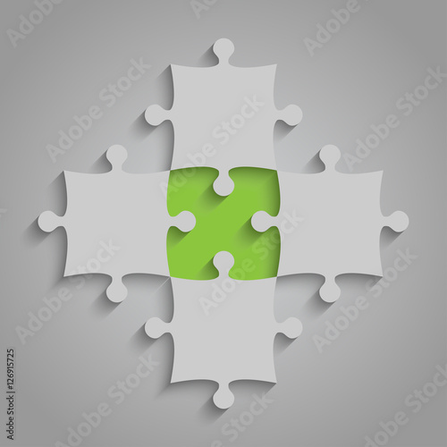 Vector Element Puzzles JigSaw - 5 Pieces. Green.