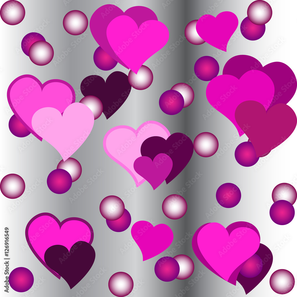 seamless pattern with pink hearts and circles on grey background seamless pattern with pink hearts and circles on grey background