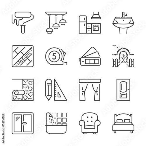 home decor thin line icons