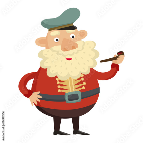 Sea captain with tobacco pipe on a white background. Vector illu