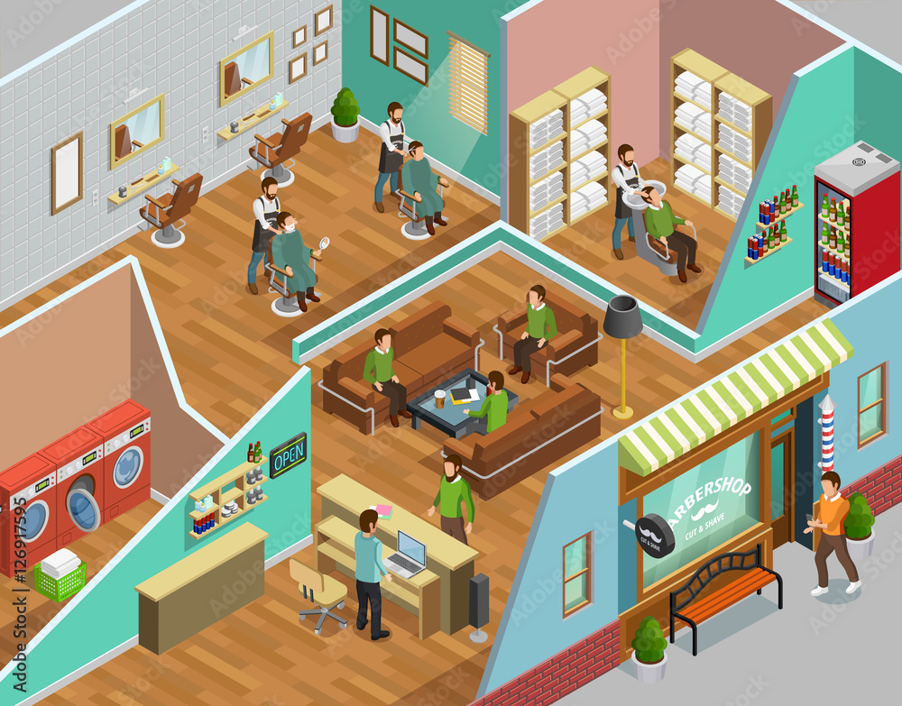 Barbershop Interior Isometric Illustration 