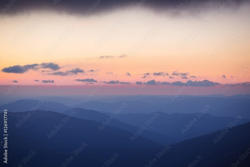 Beautiful mountain peaks with sunset