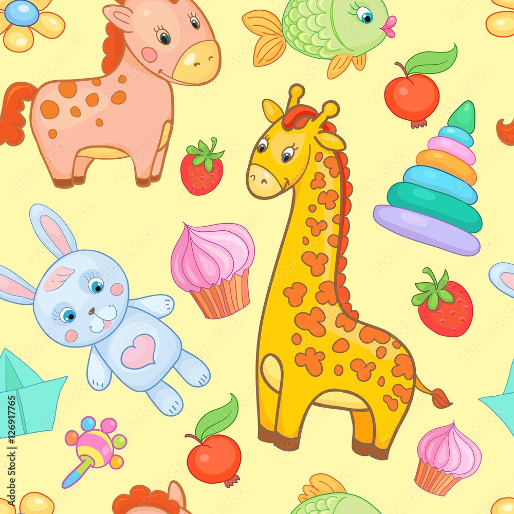 Naklejka premium Baby toys seamless pattern vector animal background.