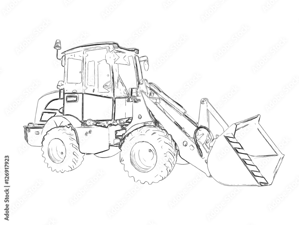 Naklejka premium Outlines of the bulldozer