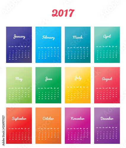 2017 Calendar Planner Design. Color simple calendar