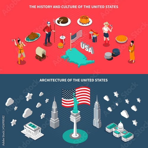  USA Touristic Attractions 2 Isometric Banners 