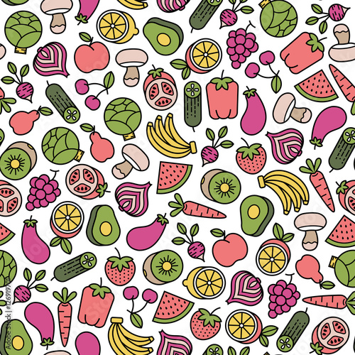 Foto zasłona wzór owoc warzywo wiśnia pieprz