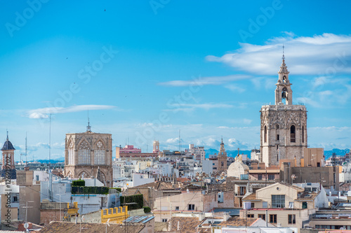 Panoramic view of Valencia, Spain. Micalet tower and Cathedral
