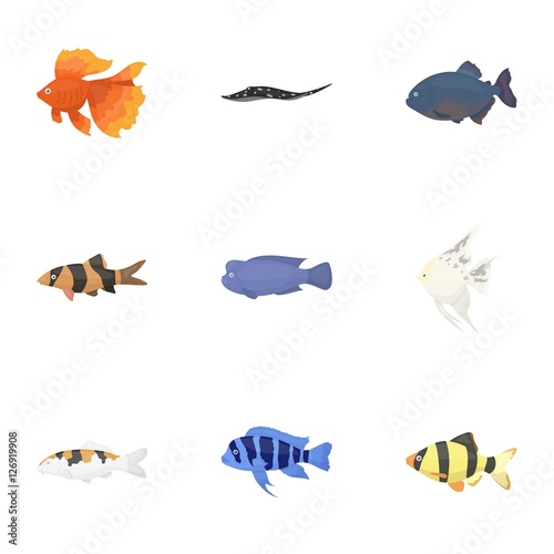 Aquarium fish set icons in cartoon style. Big collection of aquarium fish vector symbol stock illustration