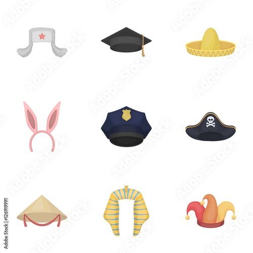 Hats set icons in cartoon style. Big collection of hats vector symbol stock illustration