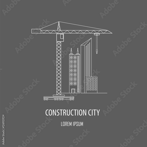 Crane and lifting machine logo and badge template Outline simple