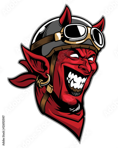 devil head rider wearing an old helmet