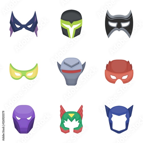 Superhero mask set icons in cartoon style. Big collection of superhero mask vector symbol stock illustration
