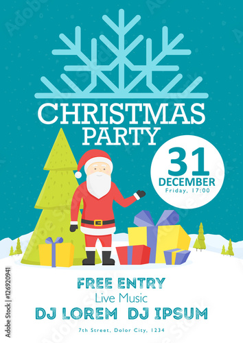 Christmas night party poster or flyer vector illustration. Merry christmas design template vector background