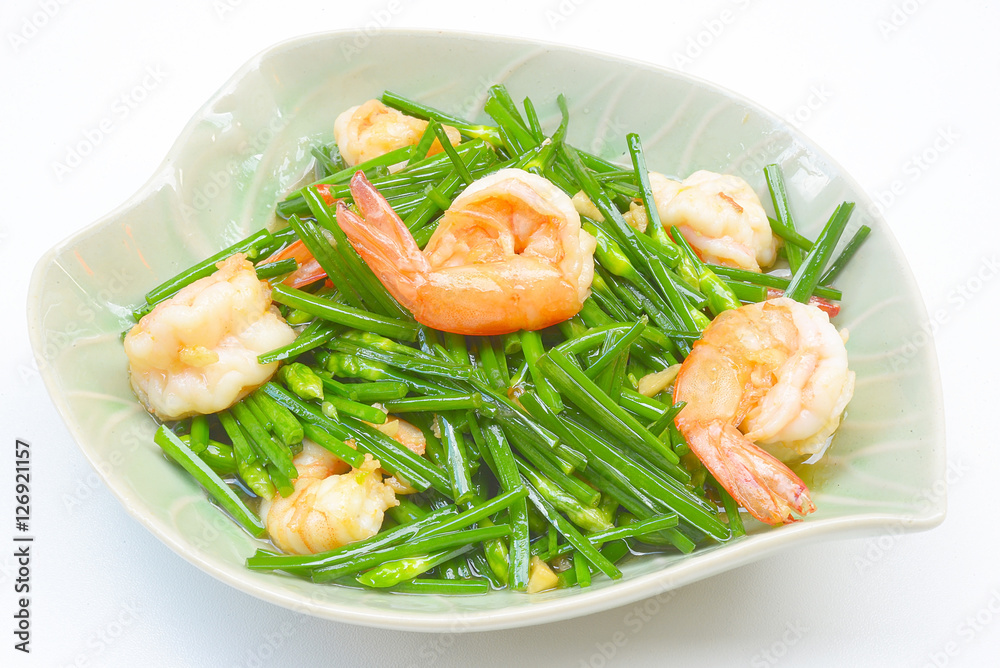 stir-fry flowering chinese chives with prawns stir-fry flowering chinese chives with prawns