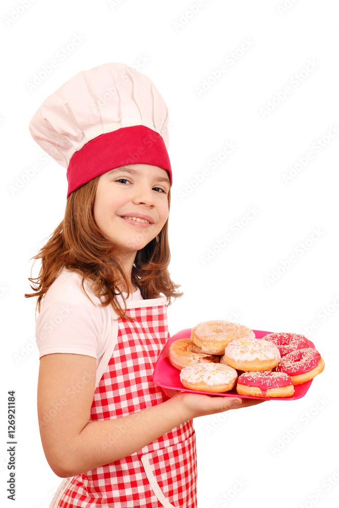 happy little girl cook with donuts happy little girl cook with donuts