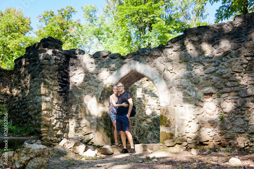 Tourists in Ruins of Sostyn castle photo