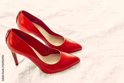 Red women shoes in room