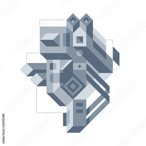 Abstract composition of complicated geometric shapes. Style of modern art and graffiti. The design element is isolated on a white background, suitable for prints, posters and covers.