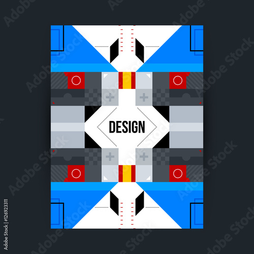 Poster template with futuristic geometric elements. Style of constructivism and modern art. Bright colors, simple shapes. photo