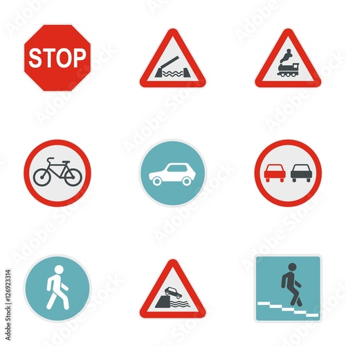Traffic sign icons set. Flat illustration of 9 traffic sign vector icons for web