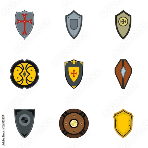 Shield icons set. Flat illustration of 9 shield vector icons for web