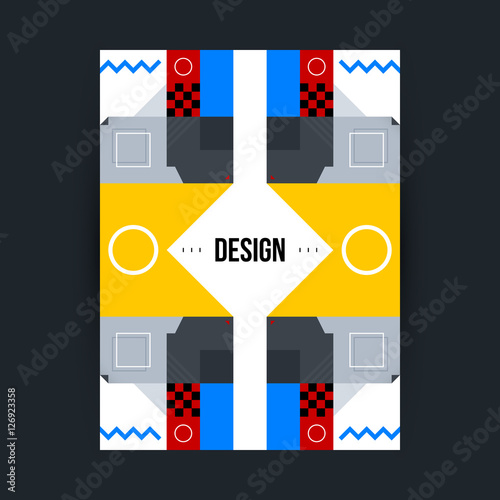 Poster template with futuristic geometric elements. Style of constructivism and modern art. Bright colors, simple shapes. photo