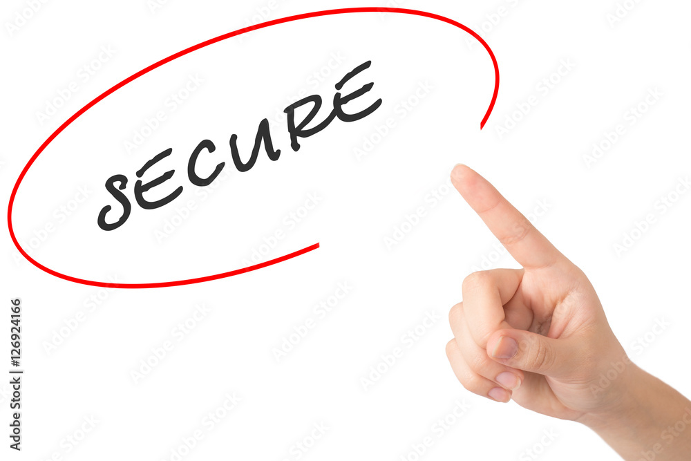 Fototapeta premium Hand of a young girl points to a word