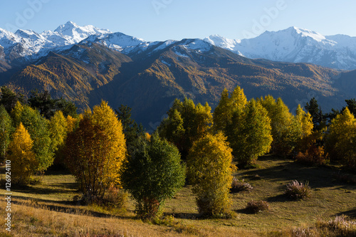 Beautiful autumn mountain landscape in Svaneti. Georgia