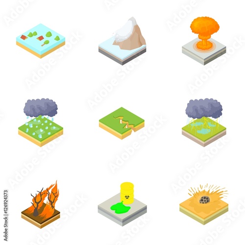 Disaster icons set. Cartoon illustration of 9 disaster vector icons for web