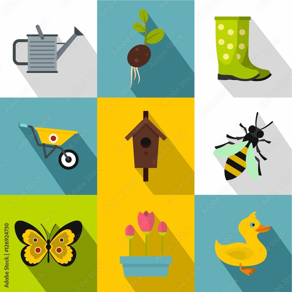 Garden icons set. Flat illustration of 9 garden vector icons for web