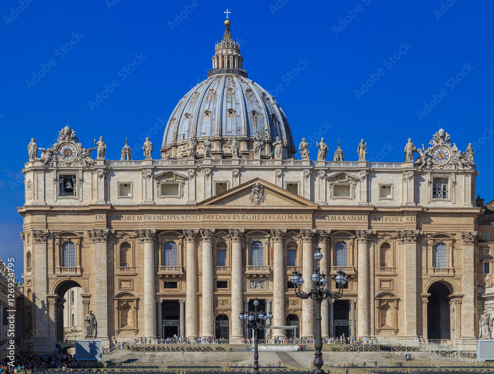The facade of St. Peter's in Rome, view from the square The facade of St. Peter's in Rome, view from the square