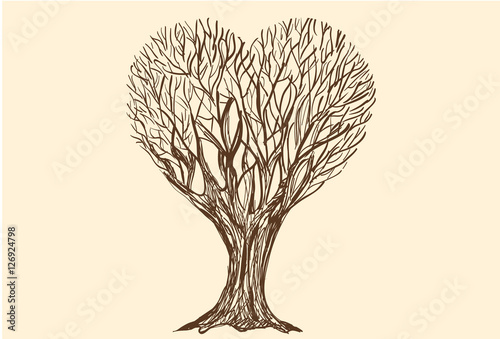Tree Love Sketch. design over beige background vector Tree like heart Tree in the shape of heart, valentines day.