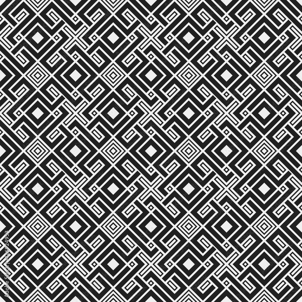 Monochrome seamless pattern with geometric elements. Useful for web background, textile, wrapping. Monochrome seamless pattern with geometric elements. Useful for web background, textile, wrapping.