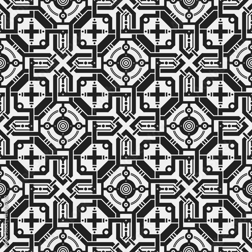Monochrome seamless pattern with geometric elements. Useful for web background  textile  wrapping.