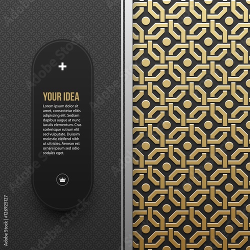 Web banner template on golden metallic background with seamless geometric pattern. Elegant luxury style.