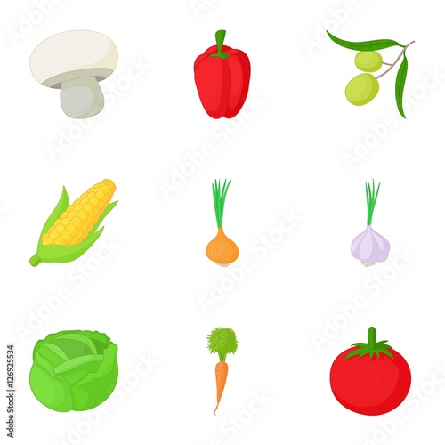 Farm vegetables icons set. Cartoon illustration of 9 farm vegetables vector icons for web