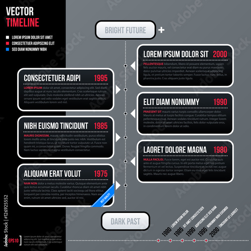 Modern business timeline template with black rounded rectangles on gray background. Neutral corporate style.