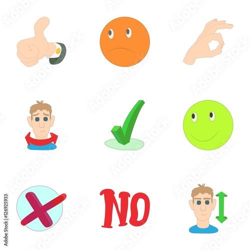 Consent and refusal icons set. Cartoon illustration of 9 consent and refusal vector icons for web