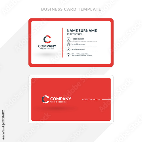 Creative and Clean Double-sided Business Card Template. Red and Black Colors. Flat Design Vector Illustration. Stationery Design