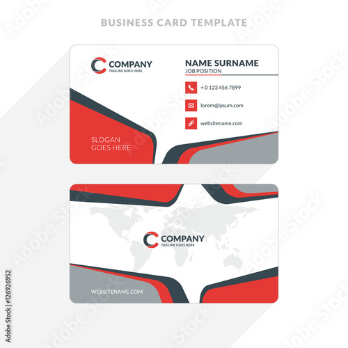 Creative and Clean Double-sided Business Card Template. Red and Black Colors. Flat Design Vector Illustration. Stationery Design