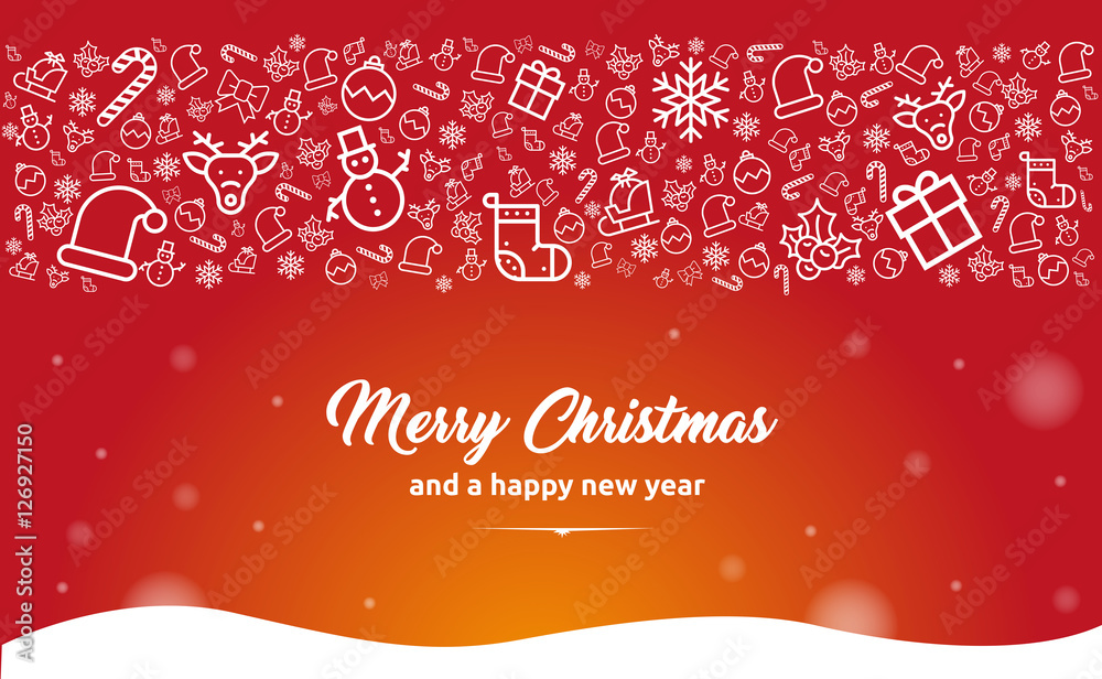 Weihnachten: Vektor Motiv für Grußkarte mit kleinen Icons und Typo. Neujahrs Glückwünsche