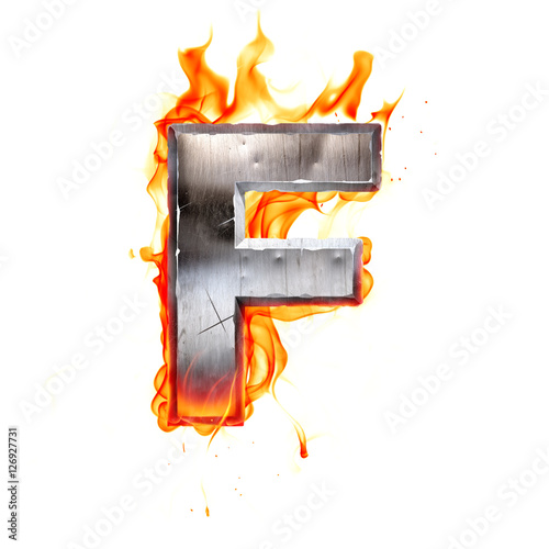 Metallic letter on fire